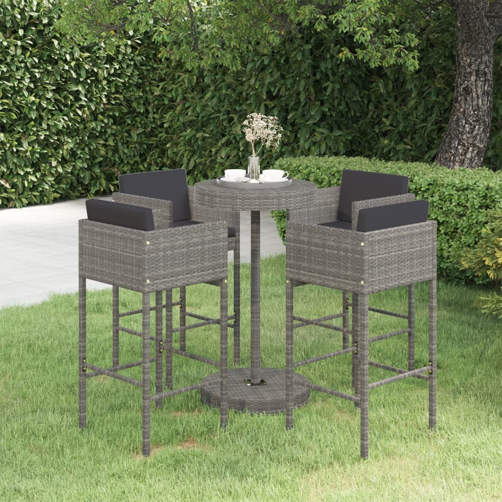 vidaXL 3-delige Tuinbarset met kussens poly rattan bruin