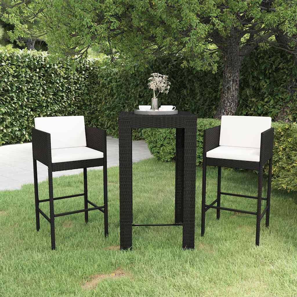 vidaXL 3-delige Tuinbarset met kussens poly rattan bruin