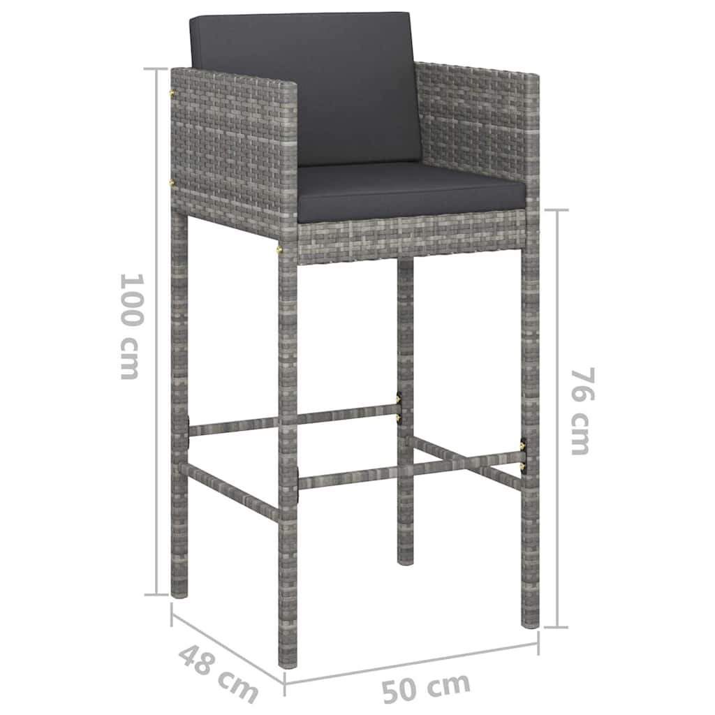 vidaXL 3-delige Tuinbarset met kussens poly rattan bruin