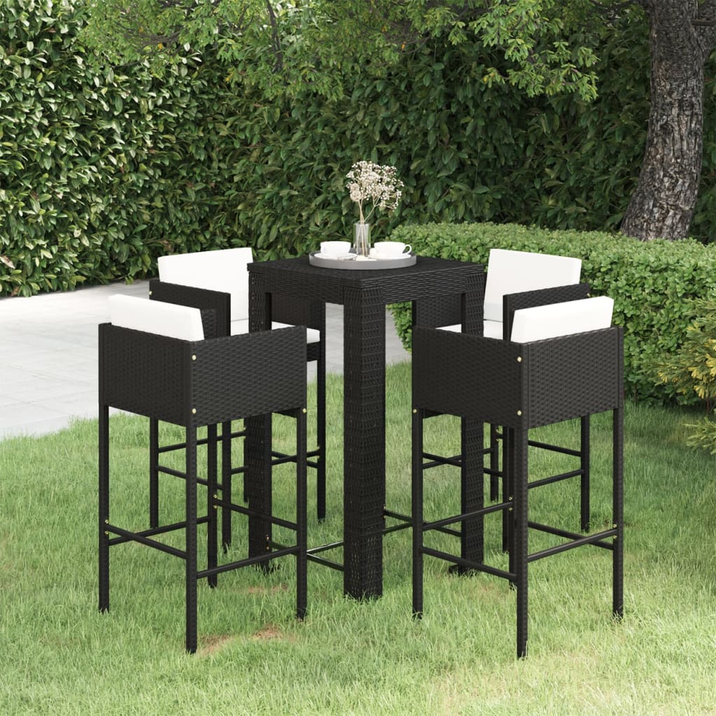 vidaXL 3-delige Tuinbarset met kussens poly rattan bruin