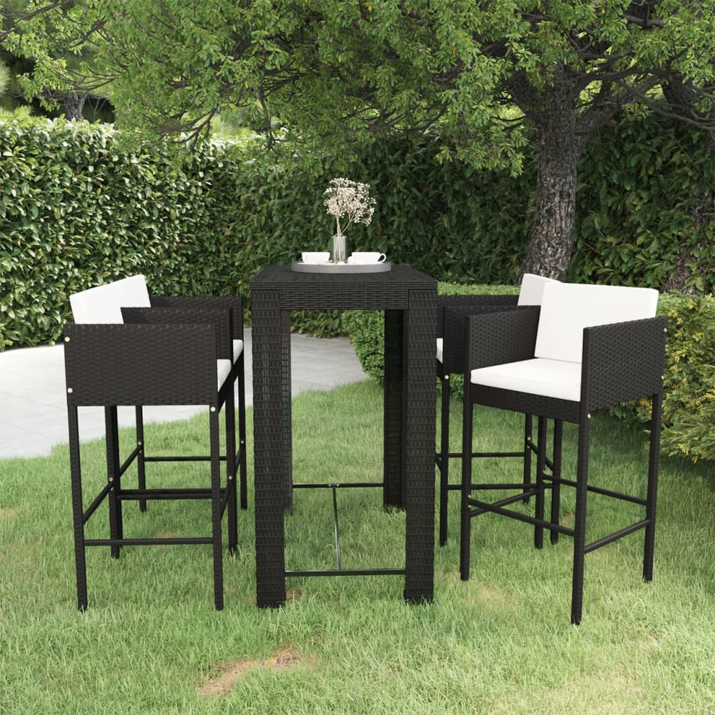 vidaXL 5-delige Tuinbarset met kussens poly rattan bruin