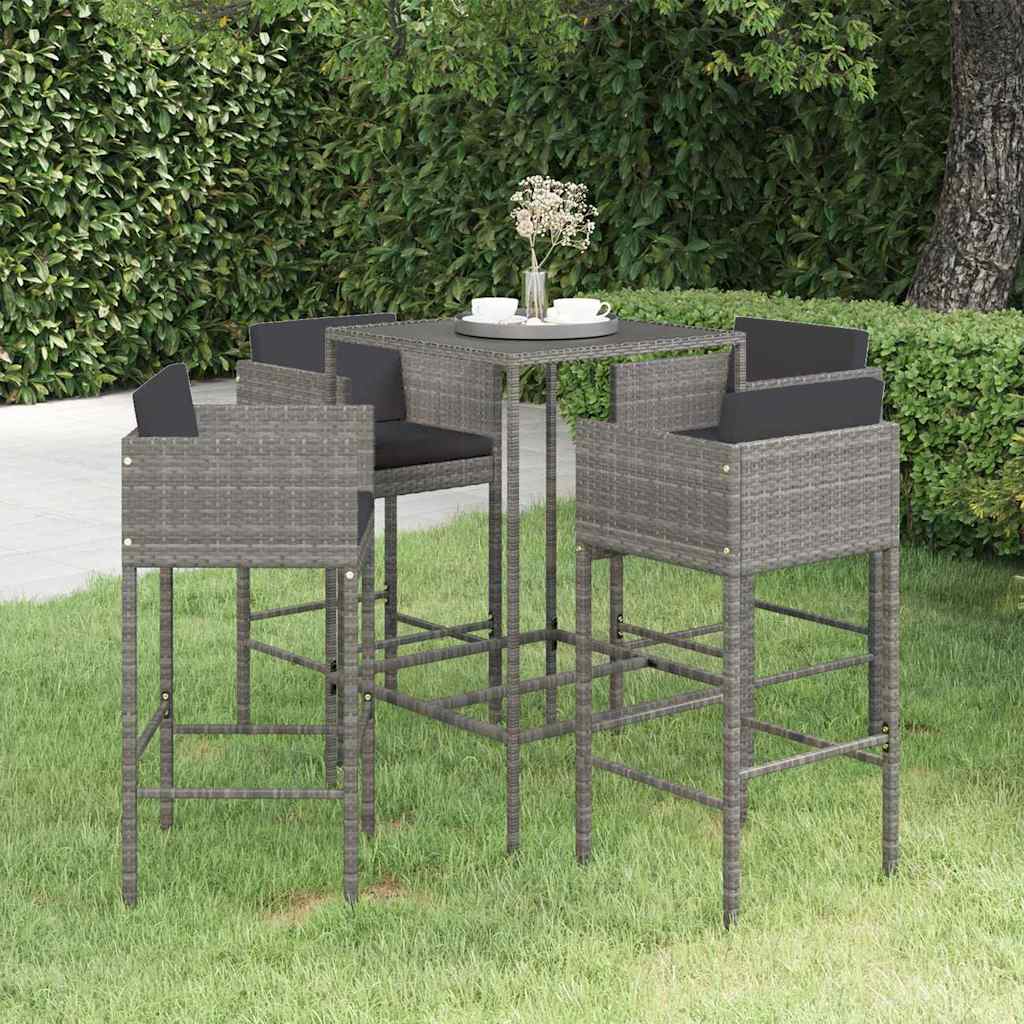 vidaXL 3-delige Tuinbarset met kussens poly rattan bruin