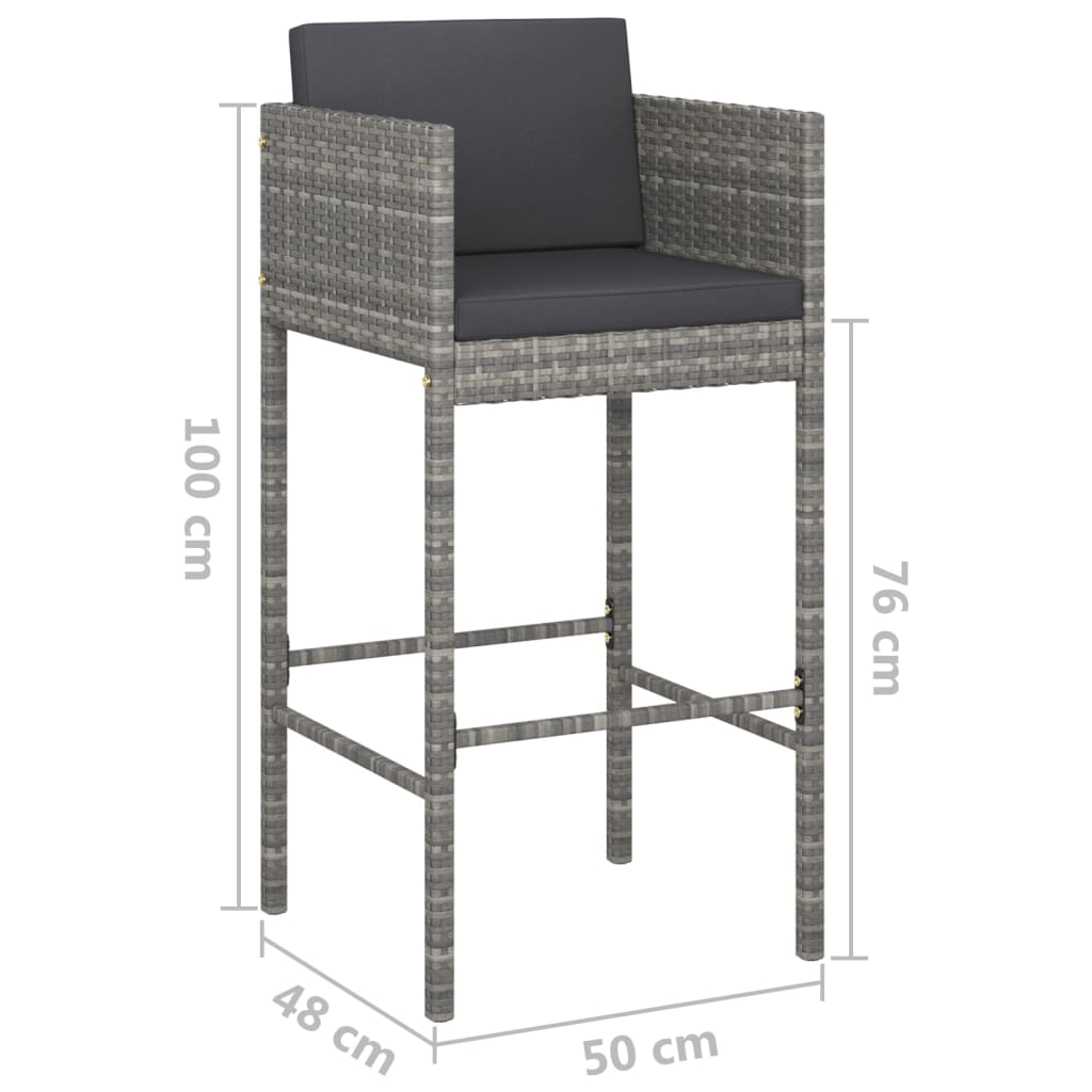 vidaXL 3-delige Tuinbarset met kussens poly rattan bruin