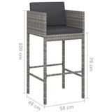 vidaXL 3-delige Tuinbarset met kussens poly rattan bruin