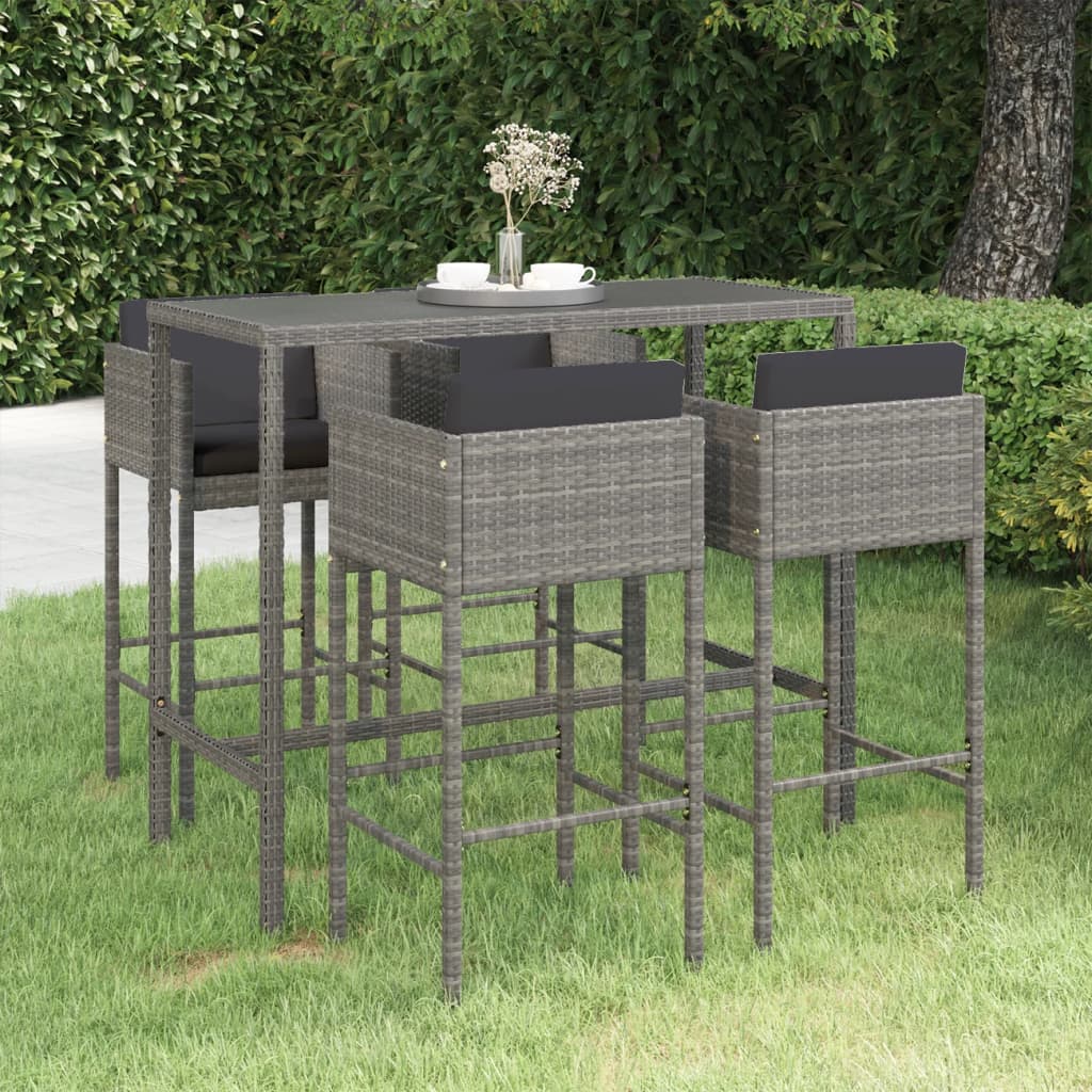 vidaXL 3-delige Tuinbarset met kussens poly rattan bruin