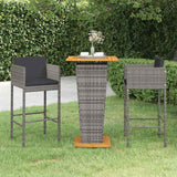 vidaXL 3-delige Tuinbarset met kussens poly rattan zwart