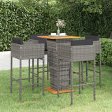 vidaXL 3-delige Tuinbarset met kussens poly rattan zwart