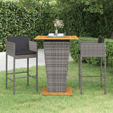vidaXL 3-delige Tuinbarset met kussens poly rattan zwart