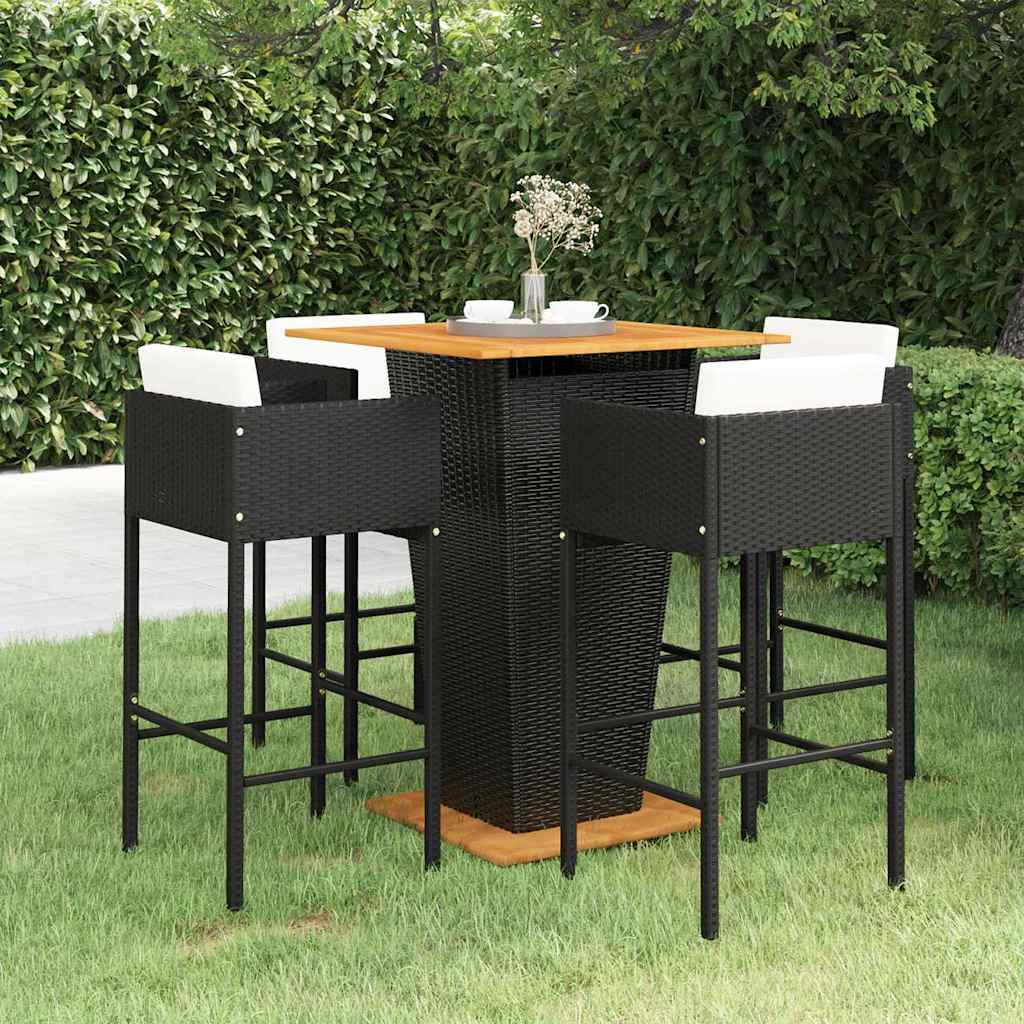 vidaXL 3-delige Tuinbarset met kussens poly rattan zwart