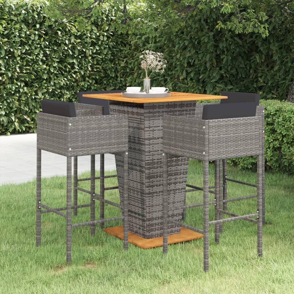 vidaXL 3-delige Tuinbarset met kussens poly rattan zwart