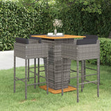 vidaXL 3-delige Tuinbarset met kussens poly rattan zwart