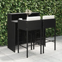vidaXL 3-delige Tuinbarset met kussens poly rattan bruin