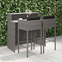 vidaXL 3-delige Tuinbarset met kussens poly rattan bruin