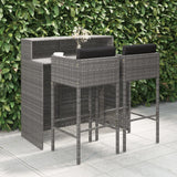 vidaXL 3-delige Tuinbarset met kussens poly rattan bruin
