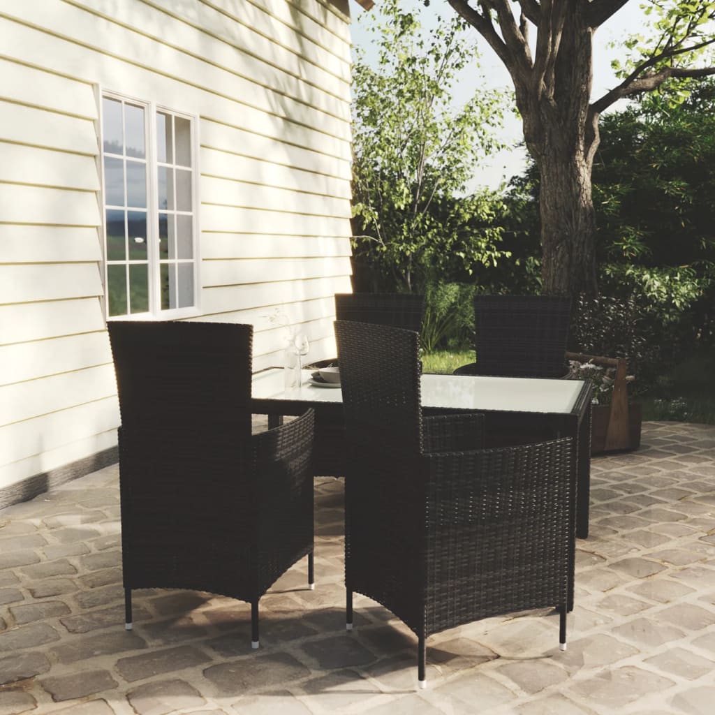 vidaXL 7-delige Tuinset met kussens poly rattan zwart
