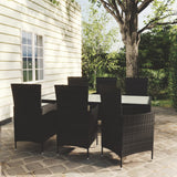 vidaXL 7-delige Tuinset met kussens poly rattan zwart