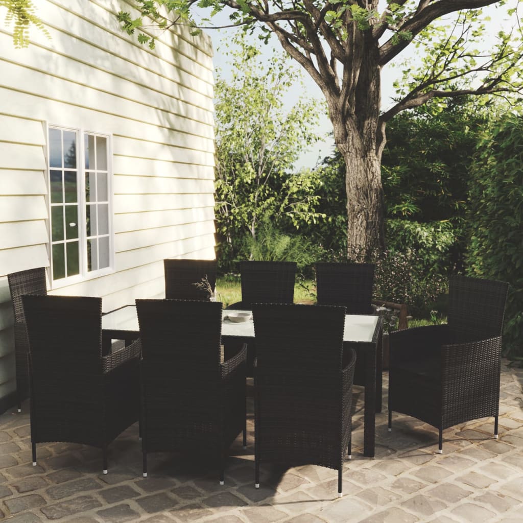 vidaXL 7-delige Tuinset met kussens poly rattan zwart