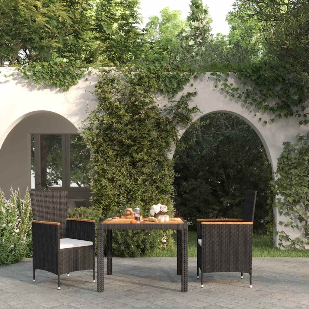 vidaXL 3-delige Tuinset met kussens poly rattan zwart