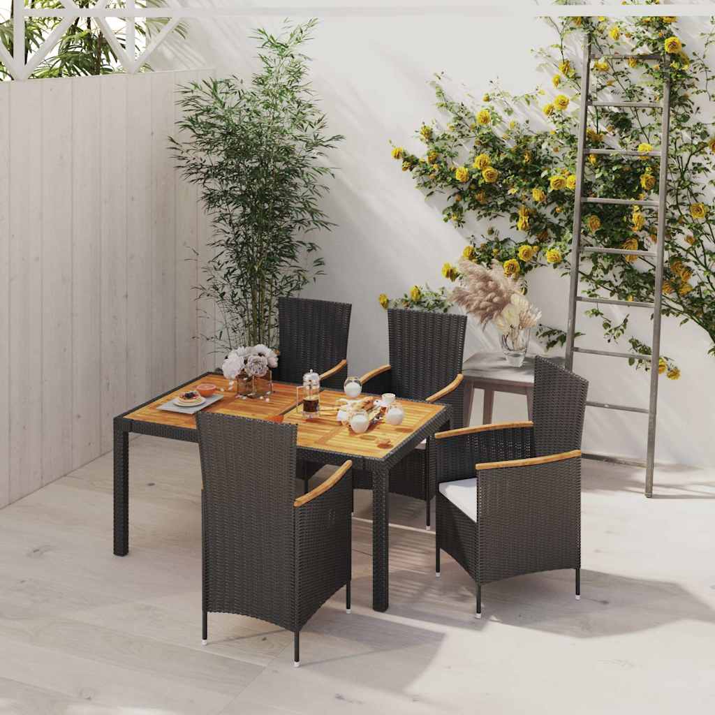 vidaXL 3-delige Tuinset met kussens poly rattan zwart