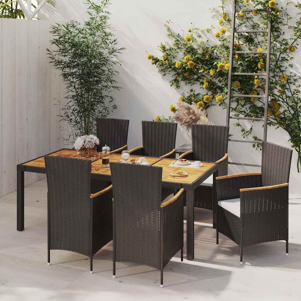 vidaXL 3-delige Tuinset met kussens poly rattan zwart