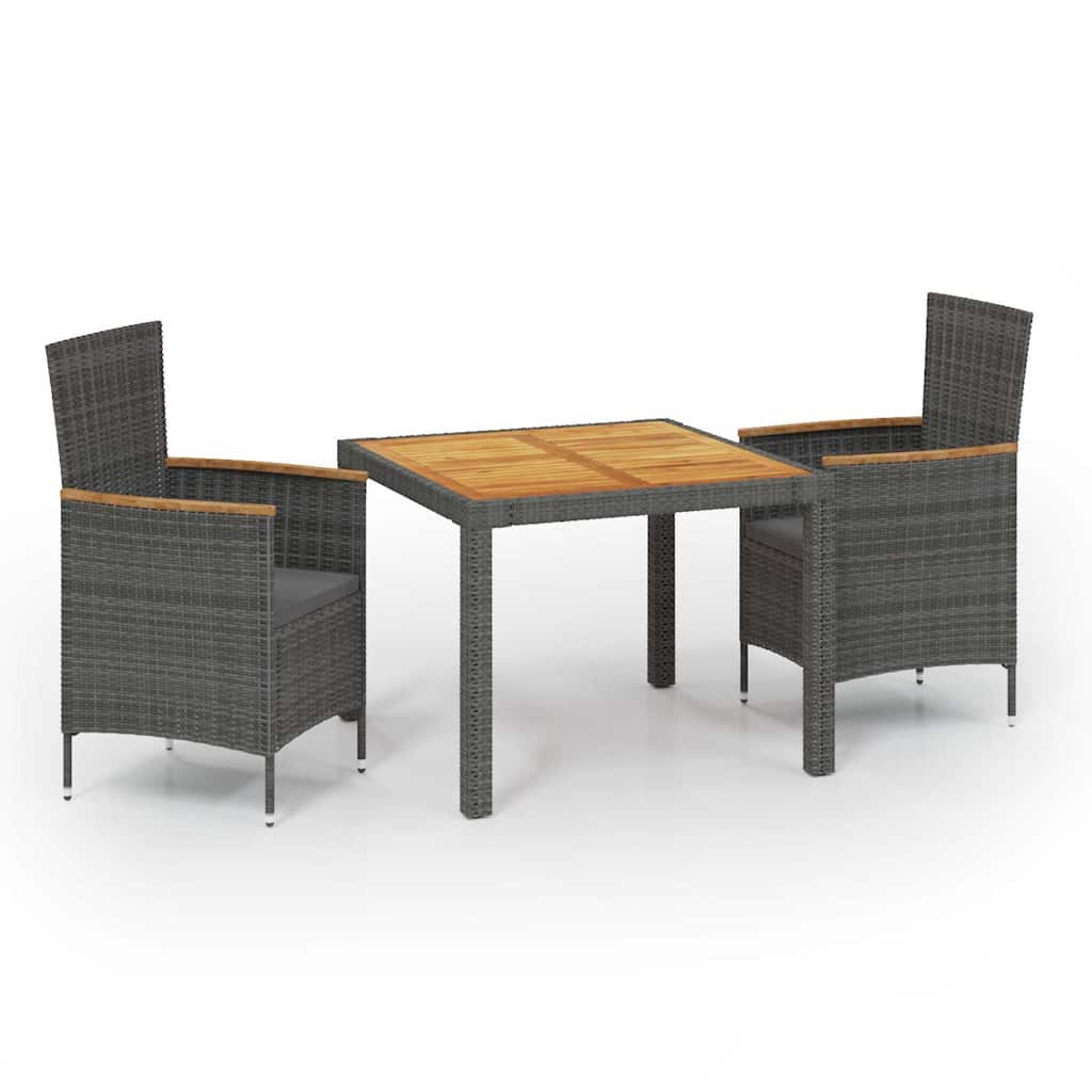 vidaXL 3-Piece Garden Lounge Set with Cushions Poly Rattan Grey