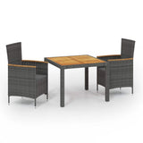 vidaXL 3-Piece Garden Lounge Set with Cushions Poly Rattan Grey