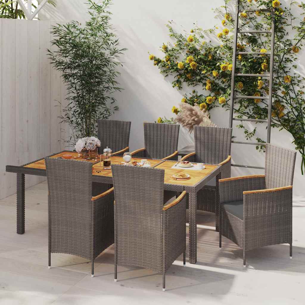 vidaXL 3-Piece Garden Lounge Set with Cushions Poly Rattan Grey