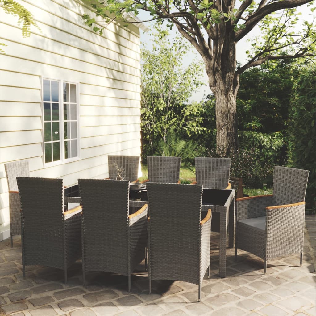 vidaXL 3-Piece Garden Lounge Set with Cushions Poly Rattan Grey
