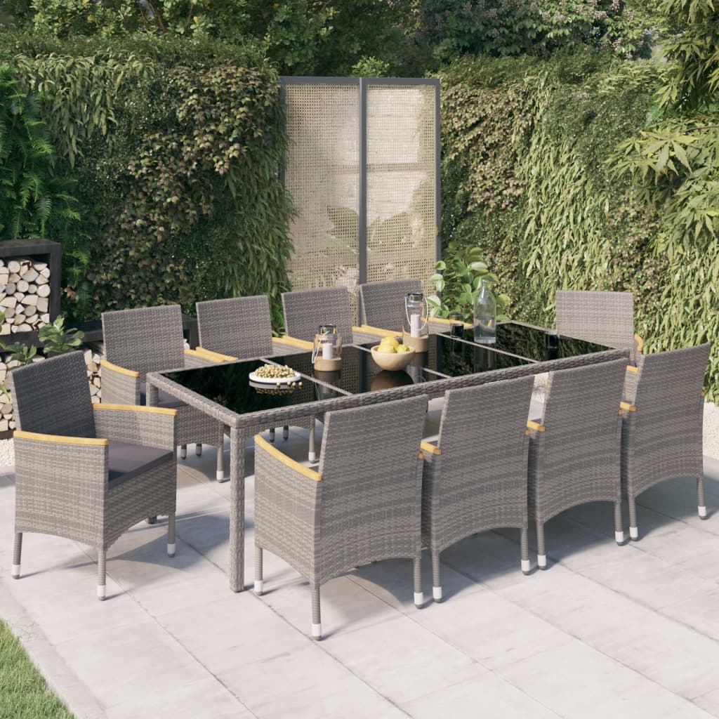 vidaXL 3-Piece Garden Lounge Set with Cushions Poly Rattan Grey