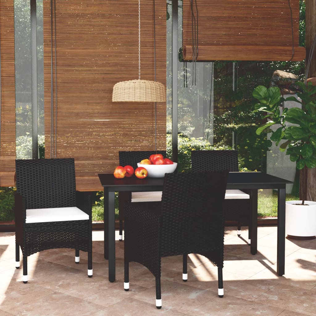 vidaXL 3-delige Tuinset met kussens poly rattan zwart