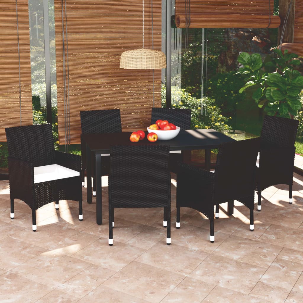 vidaXL 3-delige Tuinset met kussens poly rattan zwart