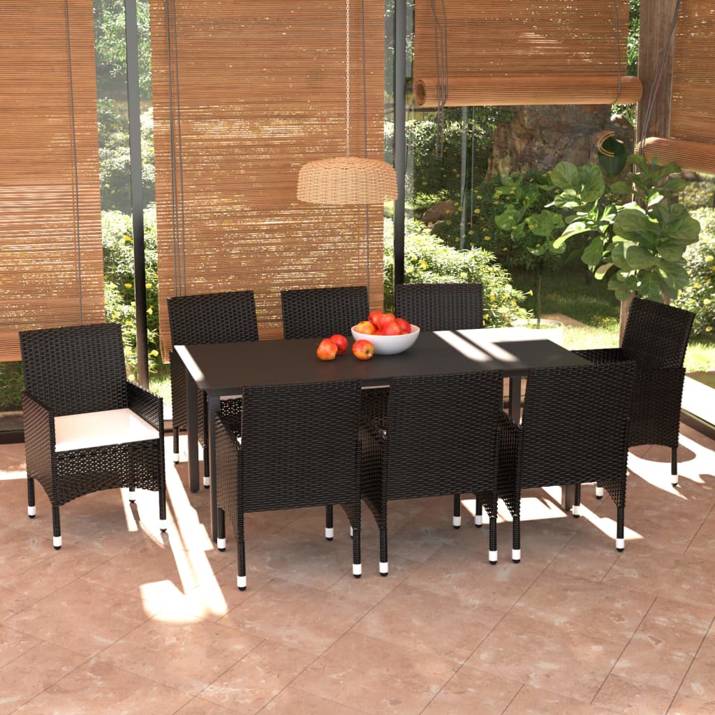 vidaXL 3-delige Tuinset met kussens poly rattan zwart