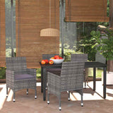 vidaXL 3-delige Tuinset met kussens poly rattan zwart