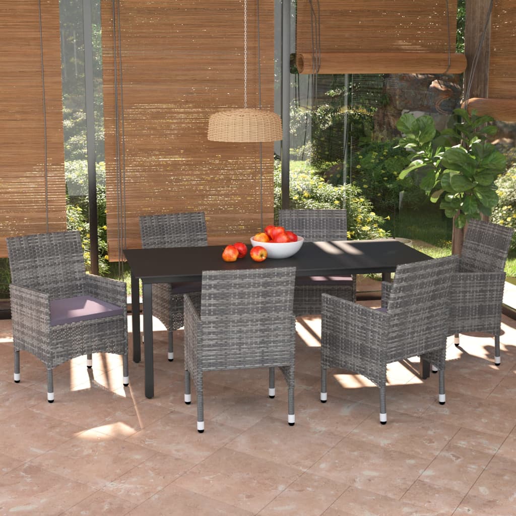 vidaXL 3-delige Tuinset met kussens poly rattan zwart
