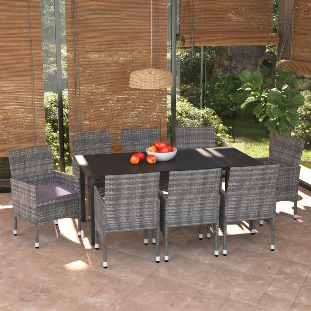 vidaXL 3-delige Tuinset met kussens poly rattan zwart