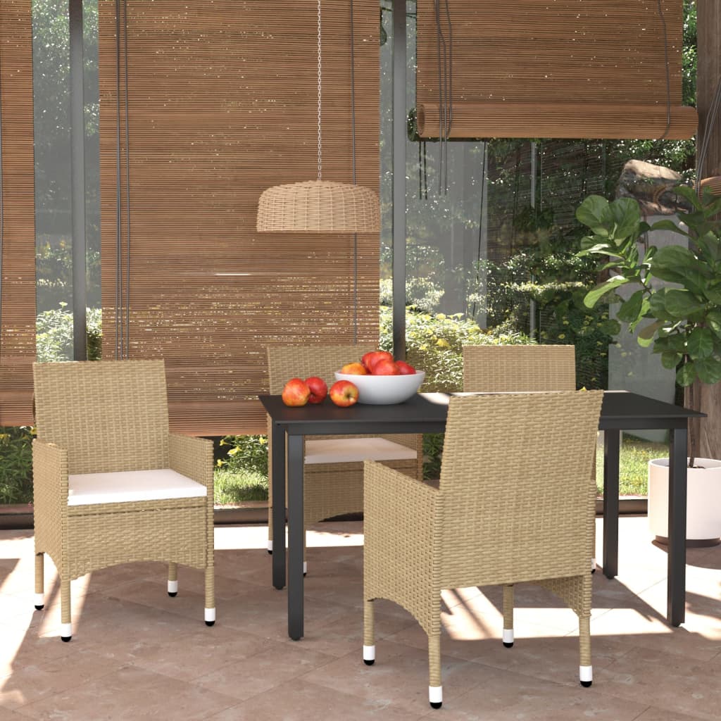 vidaXL 3-delige Tuinset met kussens poly rattan zwart