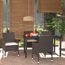 vidaXL 3-delige Tuinset met kussens poly rattan zwart