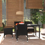 vidaXL 3-delige Tuinset met kussens poly rattan zwart