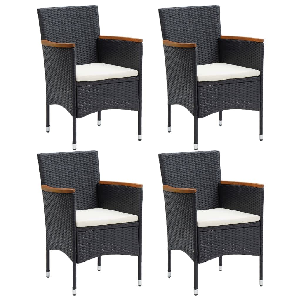 vidaXL 3-delige Tuinset met kussens poly rattan zwart