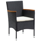 vidaXL 3-delige Tuinset met kussens poly rattan zwart