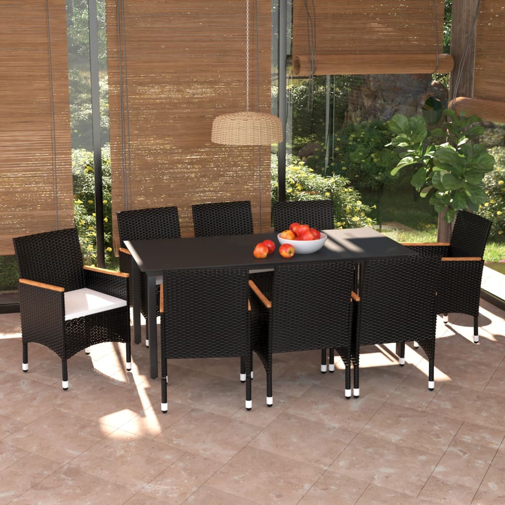 vidaXL 3-delige Tuinset met kussens poly rattan zwart