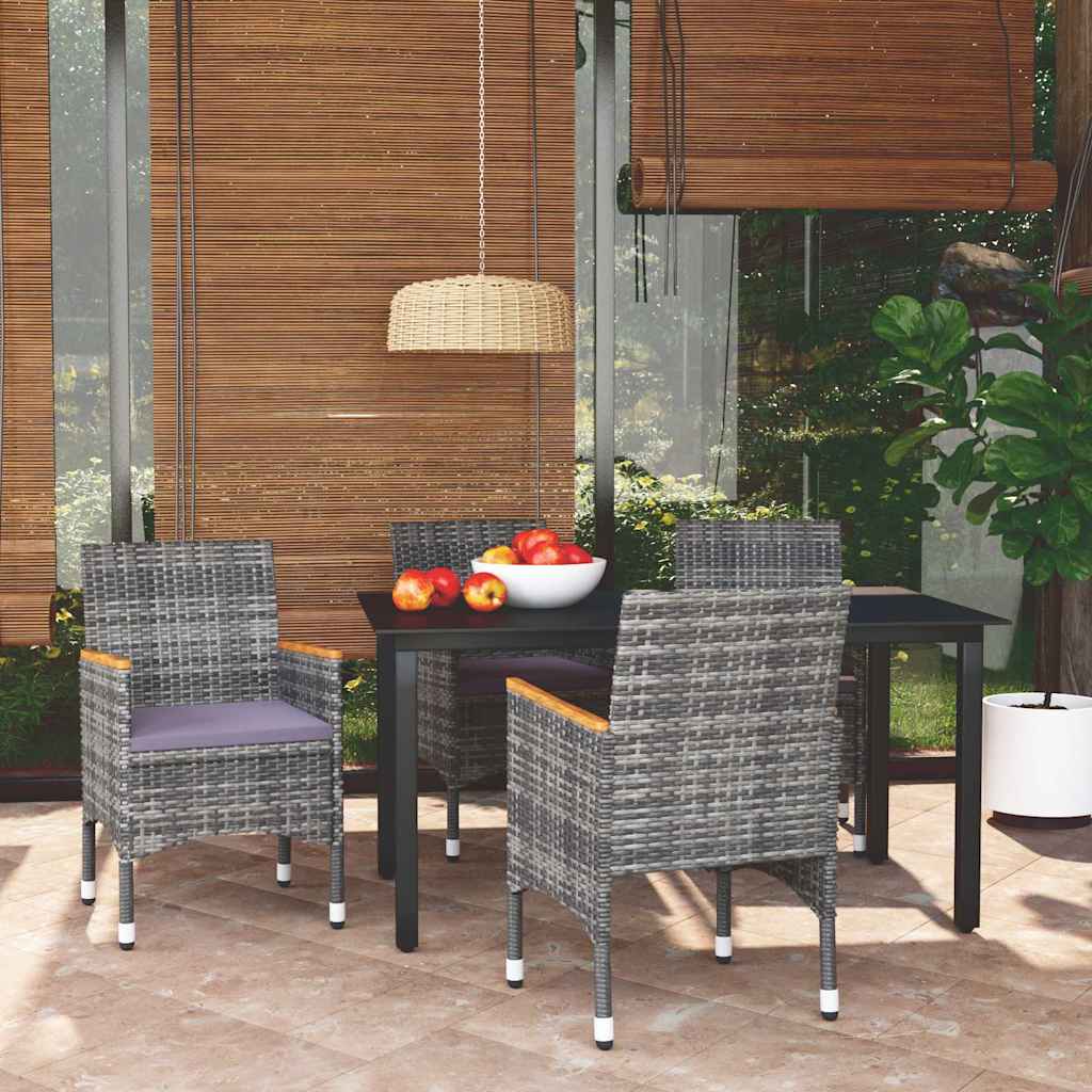 vidaXL 3-delige Tuinset met kussens poly rattan zwart