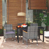 vidaXL 3-delige Tuinset met kussens poly rattan zwart