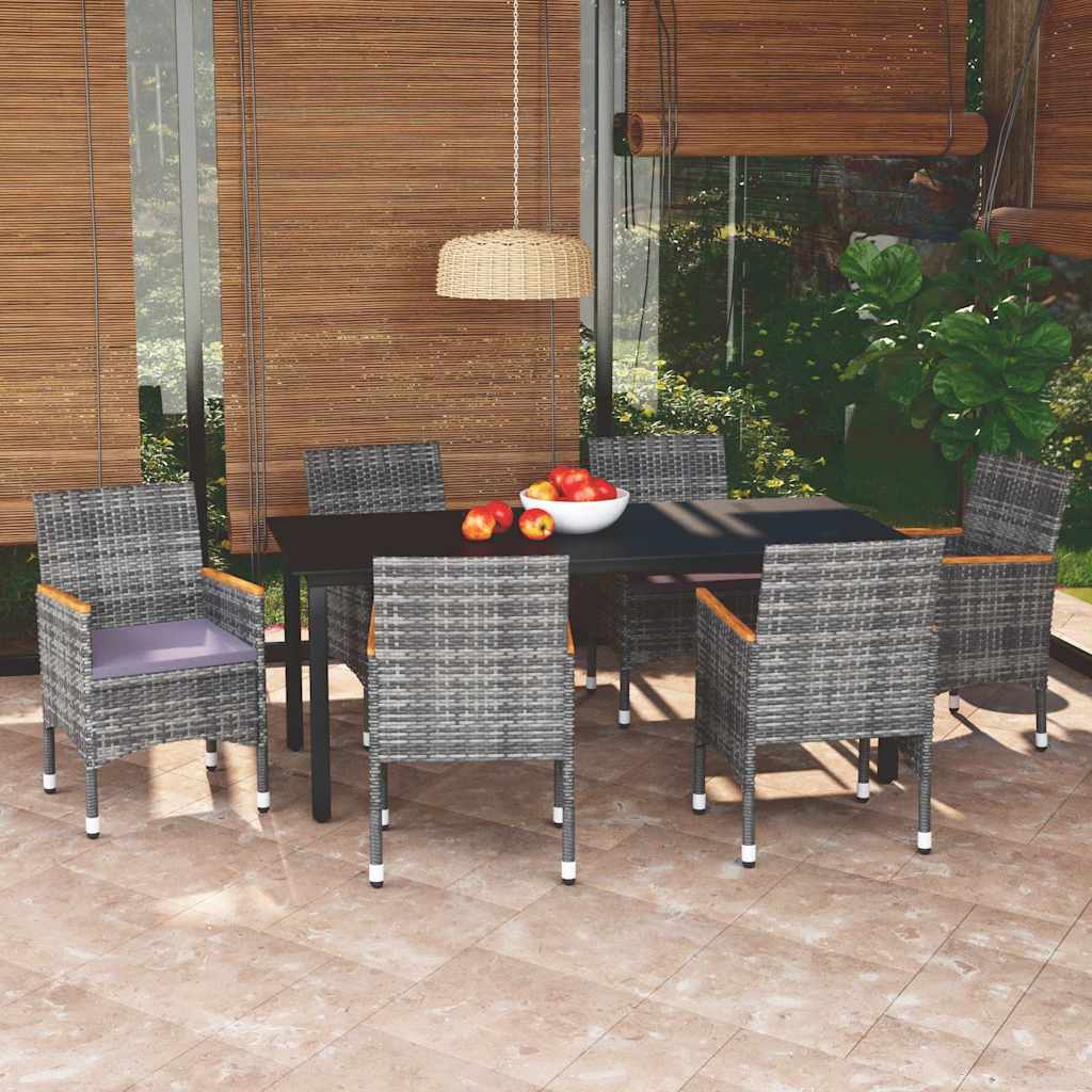 vidaXL 3-delige Tuinset met kussens poly rattan zwart