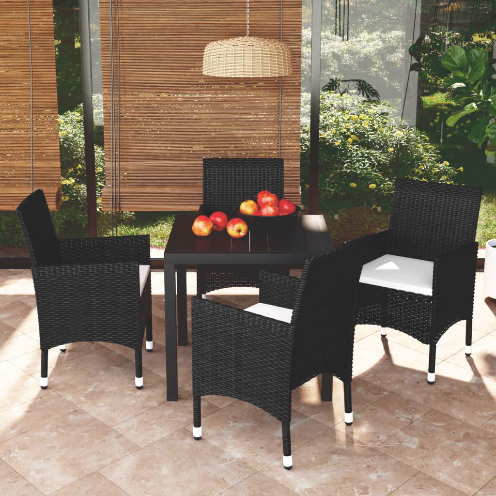 vidaXL 3-delige Tuinset met kussens poly rattan zwart