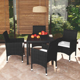 vidaXL 3-delige Tuinset met kussens poly rattan zwart