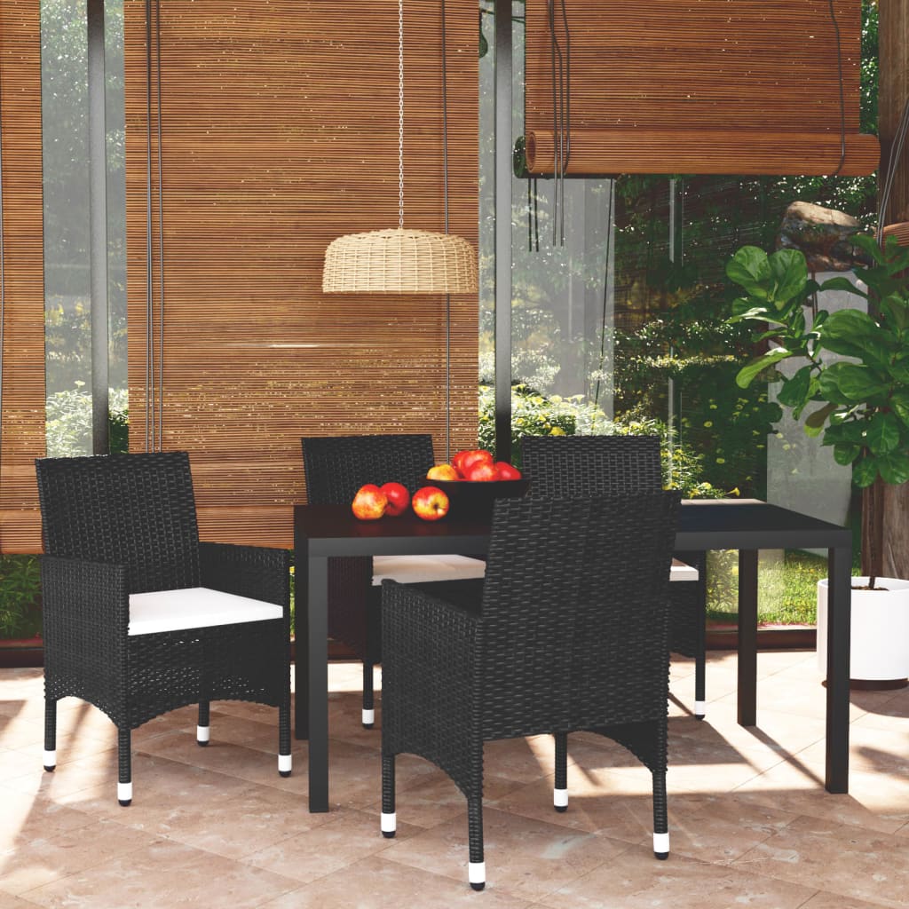 vidaXL 3-delige Tuinset met kussens poly rattan zwart