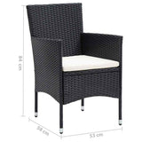 vidaXL 3-delige Tuinset met kussens poly rattan zwart