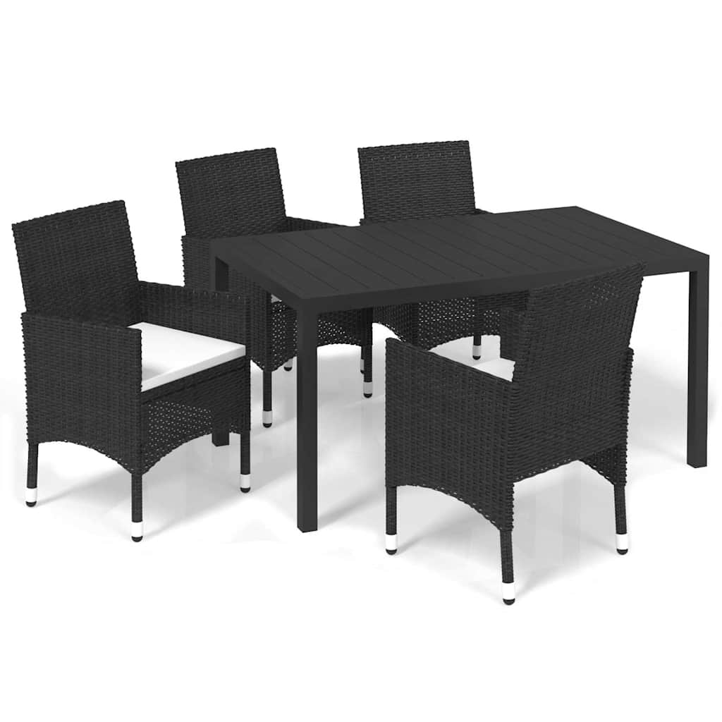 vidaXL 3-delige Tuinset met kussens poly rattan zwart