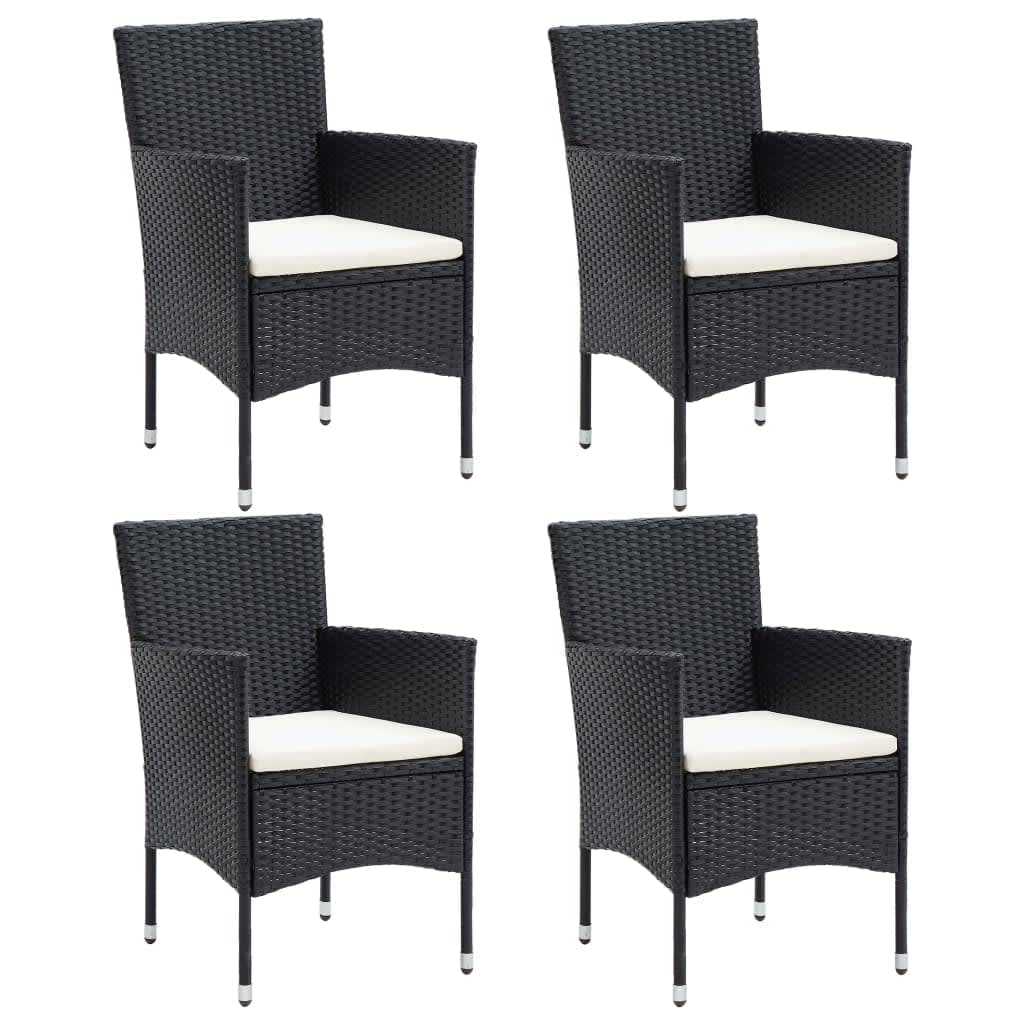 vidaXL 3-delige Tuinset met kussens poly rattan zwart